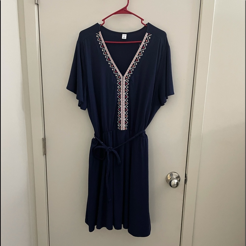 SOLD navy  embellished print neckline dress